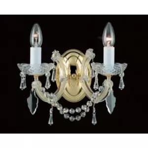 Impex Maria Therese 2 Light Crystal Wall Light Gold Finish