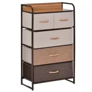 Homcom Storage Unit 5 Linen Fabric Drawers Steel Frame Multi