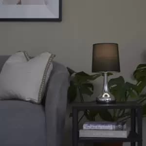 Pair of Chrome Teardrop Touch Table Lamps With Black Shade