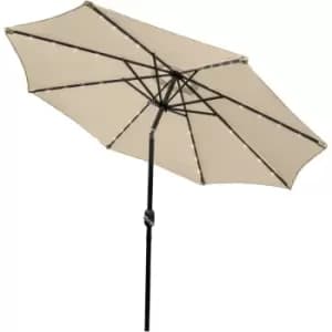 Beige 2.4m LED Tilt Parasol Umbrella Garden Sun Shade Canopy Patio Outdoor 360 Rotation uv Protection Winding Crank Adjustable 32 Solar Power Lights