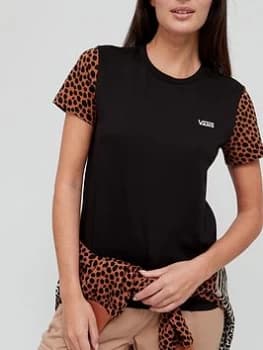 Vans Wild Colourblock Short Sleeve T-Shirt - Black/Animal, Black/Animal Spot, Size L, Women