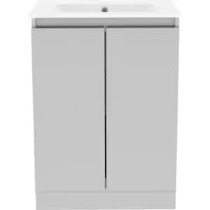Atlanta Double Door Floor Standing Basin Unit With Basin Pearl 600mm in Grey MFC