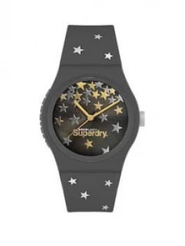 Superdry Urban Star Grey Strar Printed Dial Grey Star Printed Silicone Strap Ladies Watch, One Colour, Women