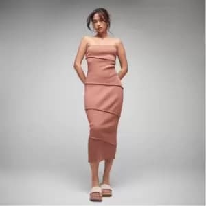 Missguided Rib Exposed Seam Bandeau Midaxi Dress - Brown