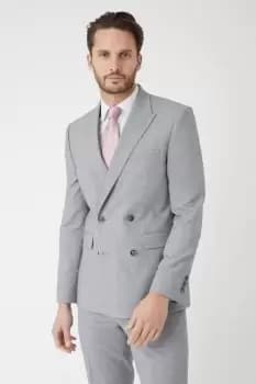 Slim Fit Double Breasted Light Grey Textured Suit Jacket