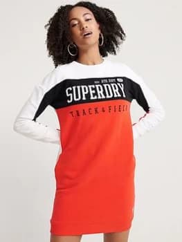 Superdry Panel Sleeve Sweat Dress - Red, Size 12, Women
