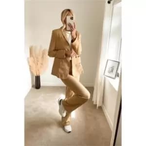 I Saw It First Stone Oversized Blazer Cross Over Utility Blazer - Brown