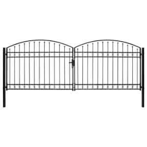Vidaxl Fence Gate Double Door With Arched Top Steel 400X150 Cm Black