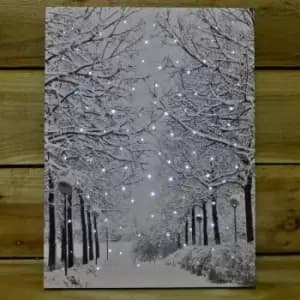 40cm x 30cm Winter Avenue Fibre Optic Light Up Wall Canvas Picture
