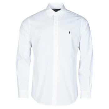 Polo Ralph Lauren CHEMISE AJUSTEE EN POPLINE DE COTON COL BOUTONNE LOGO PONY PLAY mens Long sleeved Shirt in White - Sizes EU M,EU L,EU XL,EU XS