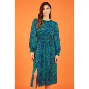Mela London Green Animal Print Ruched Midi Dress - Green