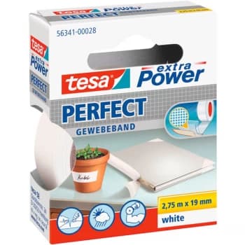 tesa 56341 Extra Power Fabric Tape - White - 19mm x 2.75m