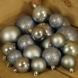30pcs Assorted Shatterproof Baubles Christmas Decoration in Steel Blue