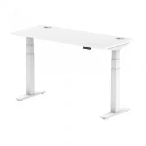 Air 1400 x 600mm Height Adjustable Desk White Top Cable Ports White Leg