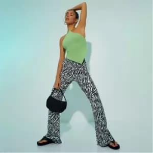 I Saw It First Zebra Print Flared Trousers - Black