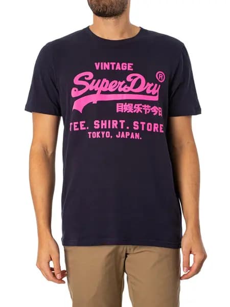 Superdry Neon Vintage Logo T-Shirt French Navy L