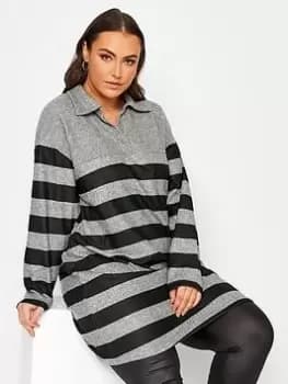 Yours Soft Touch Collared Stripe Dress - Natural, Size 18, Women