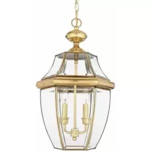IP23 2 Bulb Chain Lantern Light Highly Polished Brass LED E14 60W