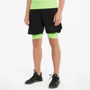 PUMA Evoknit+ 2-in-1 5'' Mens Training Shorts, Black/Green Glare, size Large, Clothing