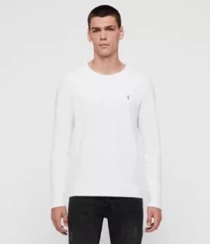 AllSaints Mens Muse Long Sleeve Crew T-Shirt, White, Size: L
