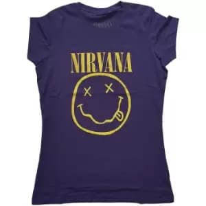 Nirvana - Yellow Smiley Ladies Large T-Shirt - Purple
