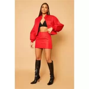 I Saw It First Red Quilted Mini Skirt With Zip - Red