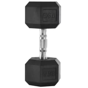 HOMCOM 17.5KG Single Rubber Hex Dumbbell Portable Hand Weights Dumbbell Home Gym Workout Fitness Hand Dumbbell