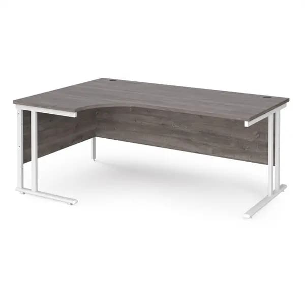 Maestro 25 Left Hand Ergonomic Desk with White Cantilever Frame and Grey Oak Top - 1800mm Wide