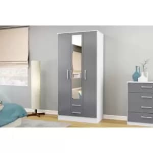 Birlea Lynx 3 Door 2 Drawer Wardrobe With Mirror White And Grey