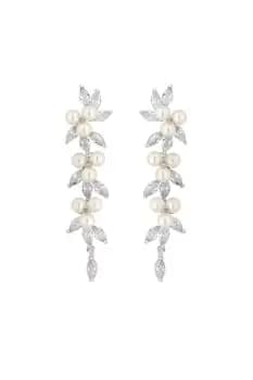 Silver Crystal And Pearl Vine Drop Earrings