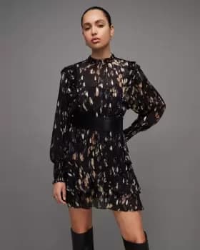 AllSaints Tulia Ronnie Sheer Frilled Mini Dress