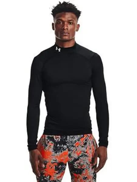 Under Armour Mens Training Cold Gear Armour Comp Mock L/S T-Shirt - Black/White, Size S, Men