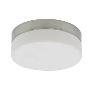 Ikaro Flush Ceiling Light Steel Brushed, Glass Matt IP44