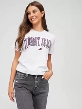 Tommy Jeans Relaxed Collegiate Logo Short Sleeve T-Shirt - Grey Size M Women