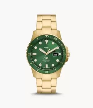 Fossil Men Fossil Blue Three-Hand Date Gold-Tone Stainless Steel Watch