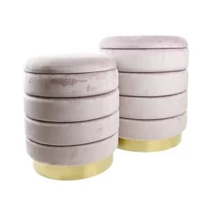 Set of 2 Storage Ottomans with Gold Base Dusky Pink 44cm