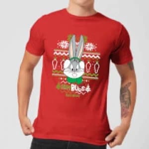 Looney Tunes Bugs Bunny Knit Mens Christmas T-Shirt - Red - L