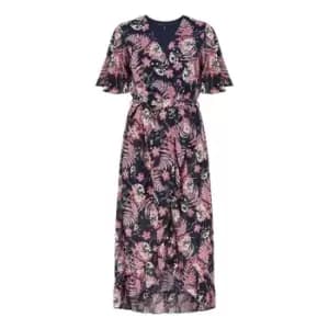 Mela Navy Tropical Floral Midi Dress - Blue
