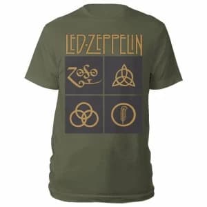 Led Zeppelin - Gold Symbols in Black Square Mens X-Large T-Shirt - Green