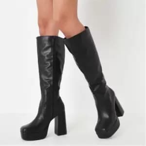 Missguided Extreme Platform Knee High Faux Leather Boots - Black