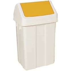Slingsby Plastic Swing Top Bin 50 Litre White With Yellow Lid 330353