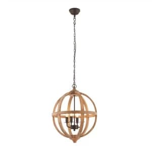 4 Light Spherical Pendant Mango Wood, Dark Bronze Paint, E14