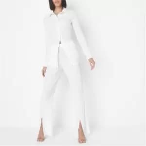 Missguided Split Hem Plisse Trousers - Cream