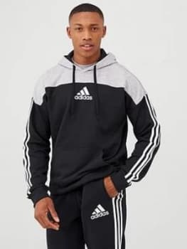 Adidas 3 Stripe Panel Overhead Hoodie - Black/Grey