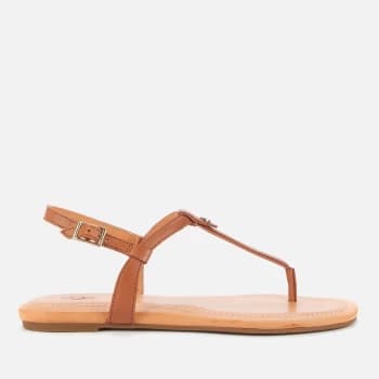 UGG Womens Madeena Leather Toe Post Sandals - Tan - UK 5