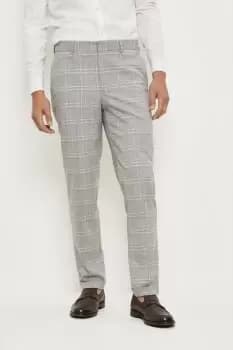Mens Slim Fit Light Grey Overcheck Suit Trousers