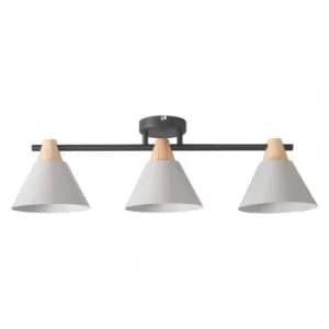 Giza 3 Way Matt Black Bar Ceiling Light with Wood and Grey Shades