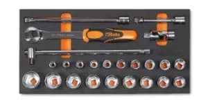 Beta Tools MC21 24pc 1/2" Drive Socket & Accessory Set Soft Tray for Roller Cabs