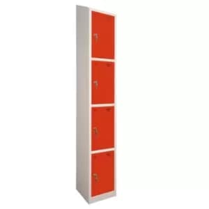 4 Door Locker, 450X450, Grey Carcass/Red Doors, Sloping Top, Camlock