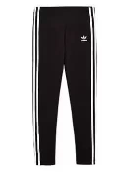 adidas Originals Youth 3 Stripe Leggings - Black/White, Size 7-8 Years, Women